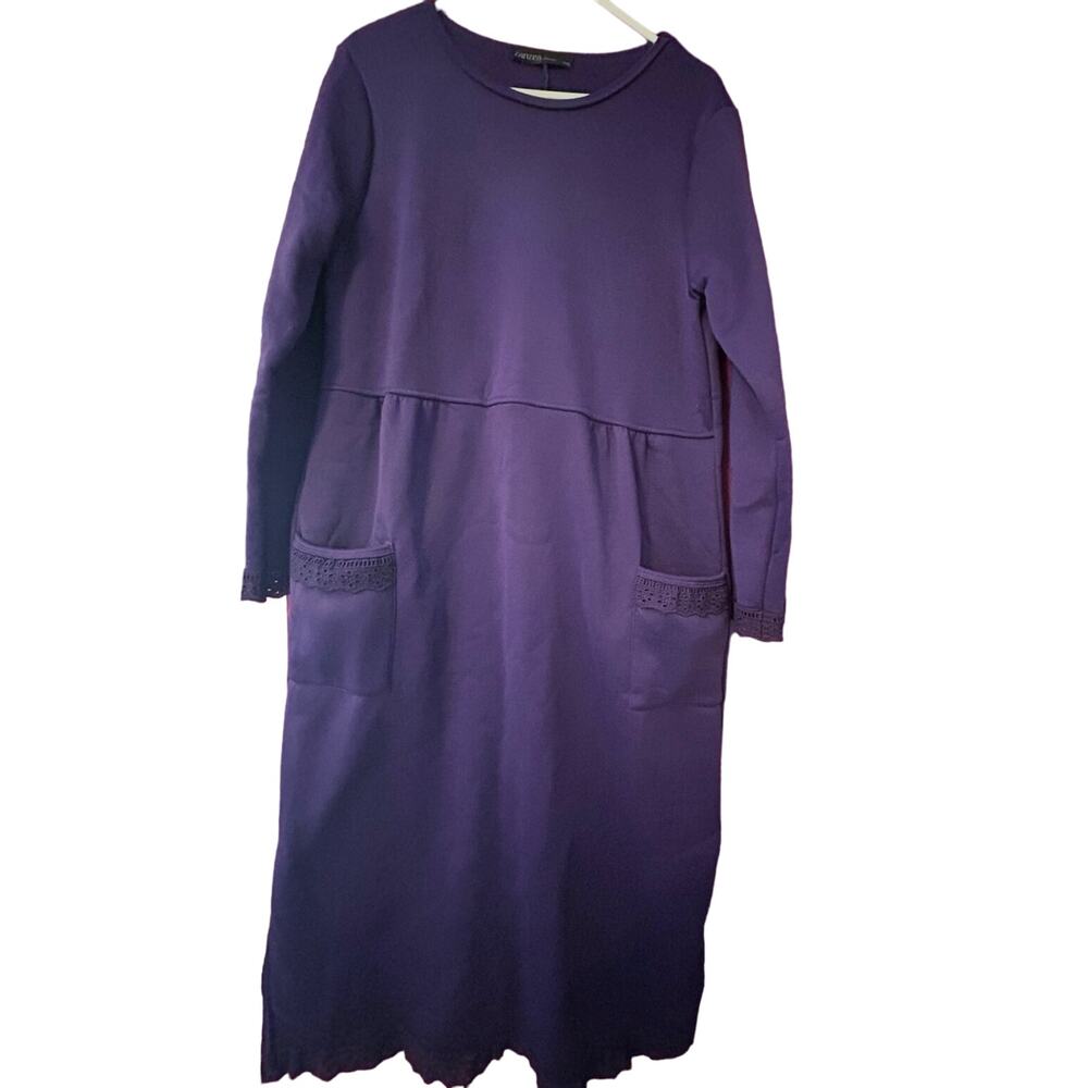 Long Sleeve Purple Mini Dress with Patch Pockets